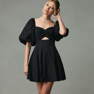 NWT Anthropologie Moon River Puff-Sleeve Black Babydoll Dress XXS